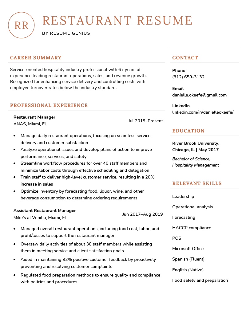 restaurant-resume-example