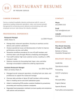 An example of a resume for a restaurant job