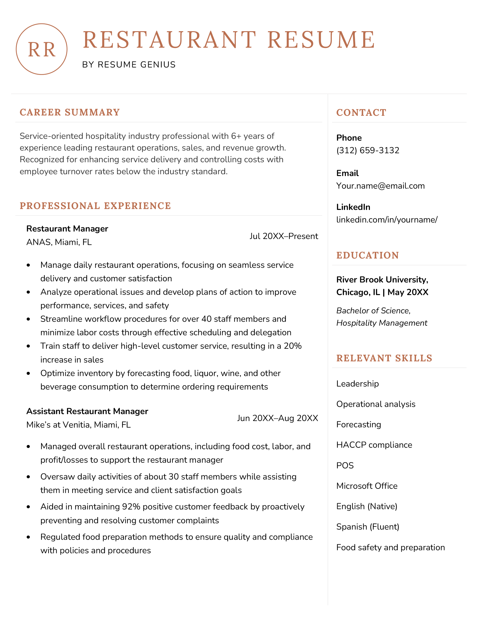 8 Restaurant Resume Examples and Writing Tips