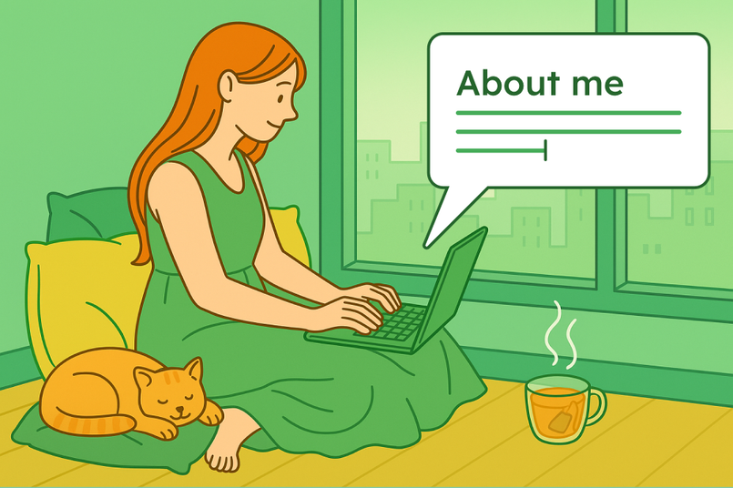 A person writing the "About Me" section of a resume.