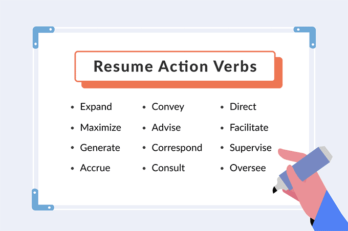 resume action verbs on a whiteboard, hero image