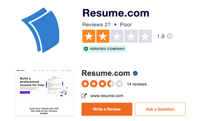 an image of resume.com customer reviews