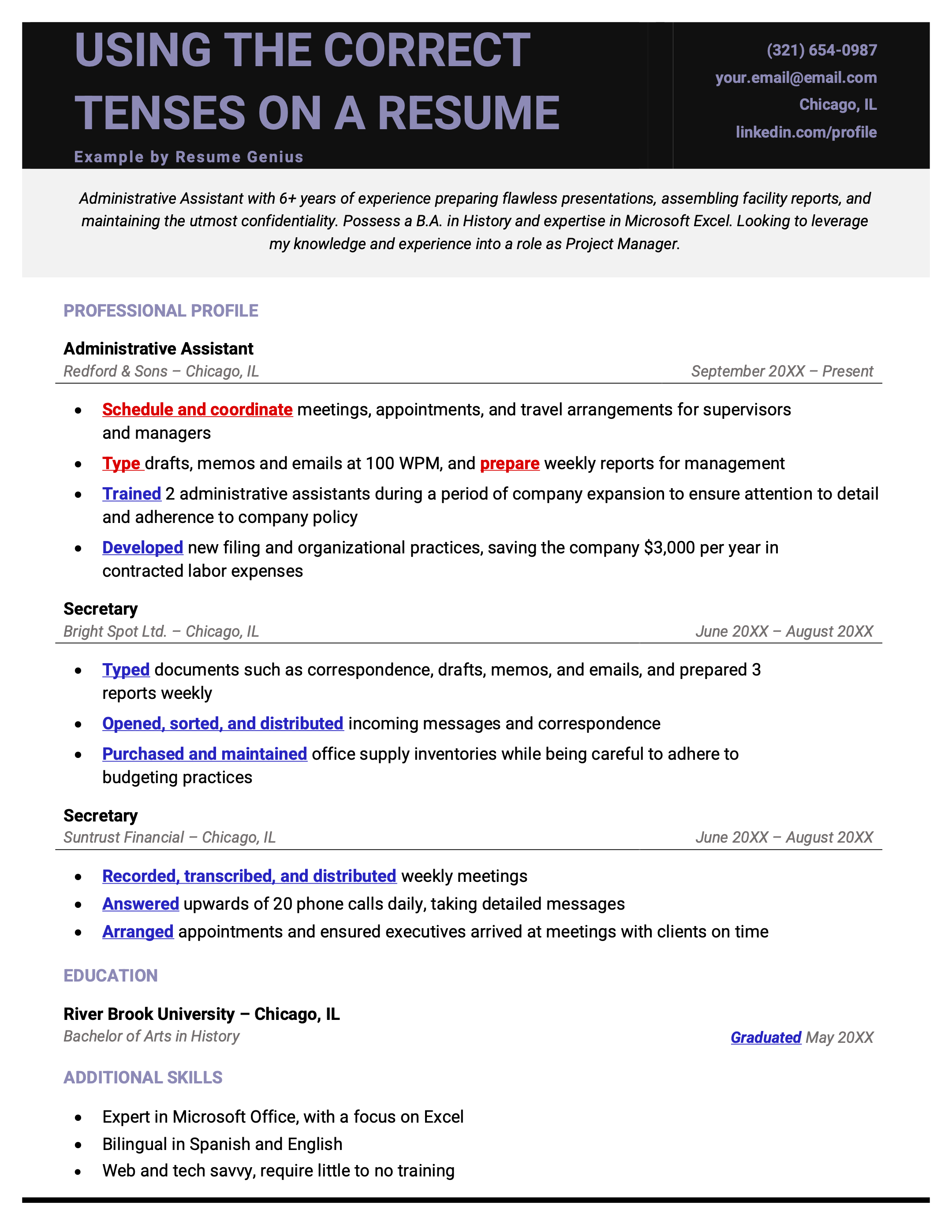 Resume Tense Present or Past - Resume Example Using Correct Tense Throughout