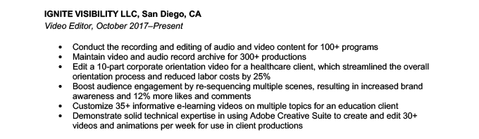 Resume bullet point formatting example An example demonstrating how to format resume bullet points