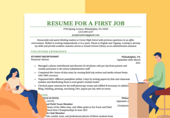 Resume for first job example with two people sitting down and working on their resumes