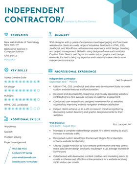 A resume example for a web designer applying for an independent contractor job