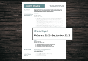 An image of a resume with a period of unemployment highlighted to illustrate the resume gaps concept