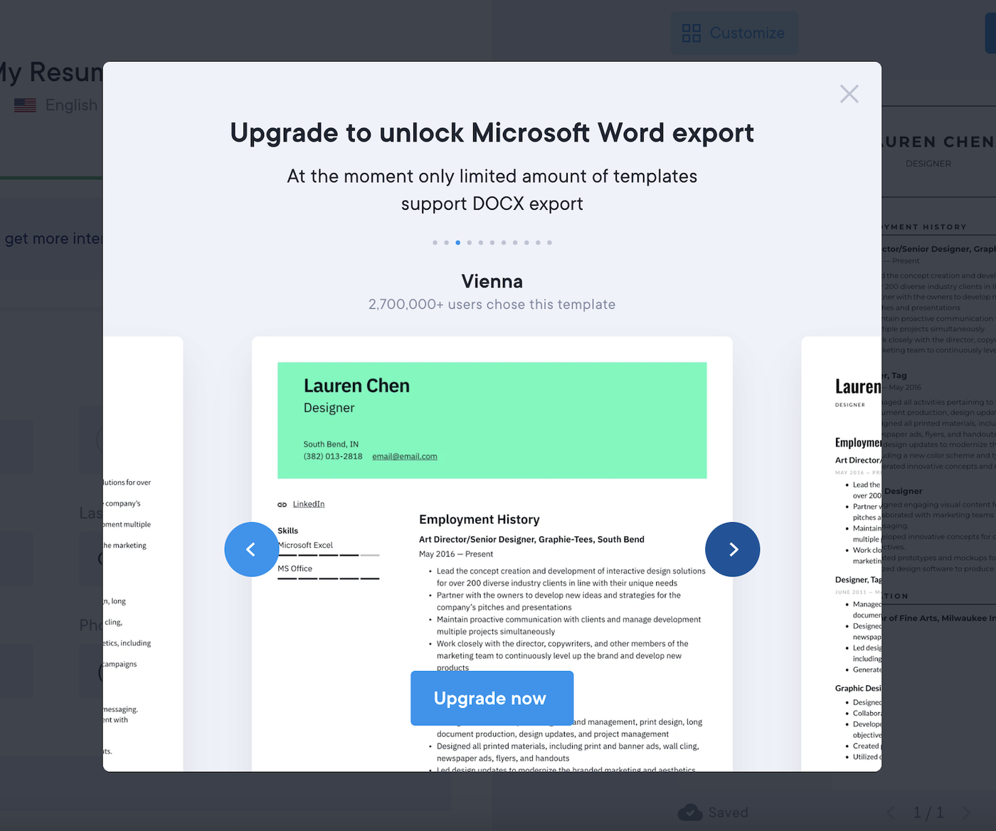 Image of some templates available on Resume.io and their file types. 
