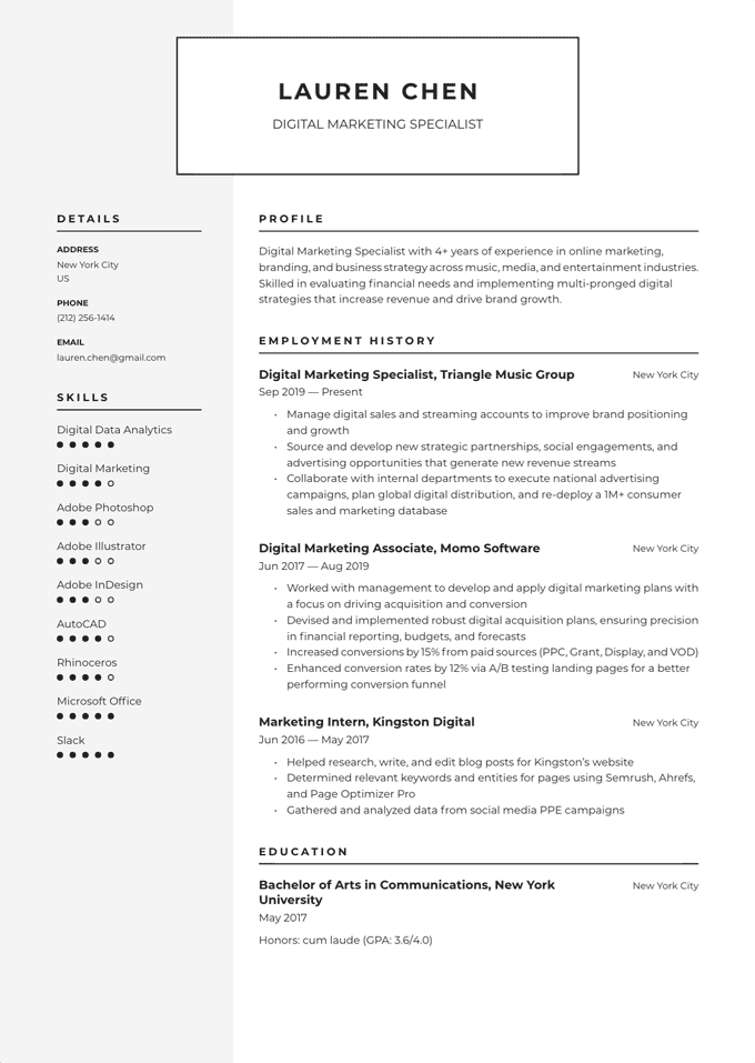 An image of Resume.io's Amsterdam template.