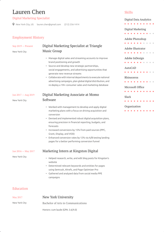 Image of Resume.io's Barcelona template.