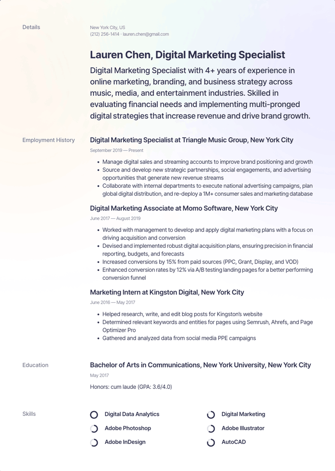 Image of Resume.io's Moscow template.