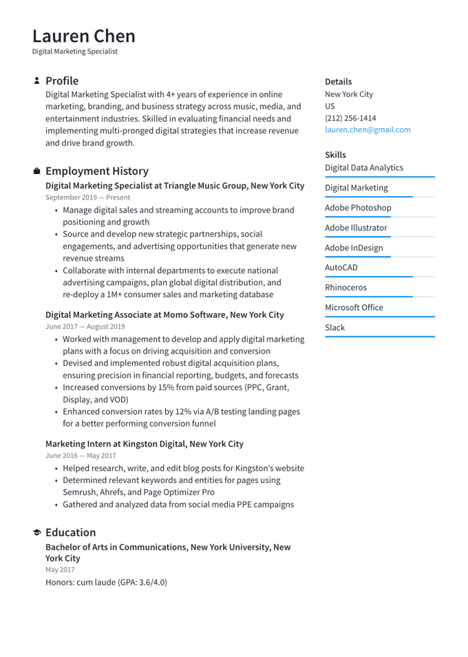 An image of Resume.io's Stockholm template.