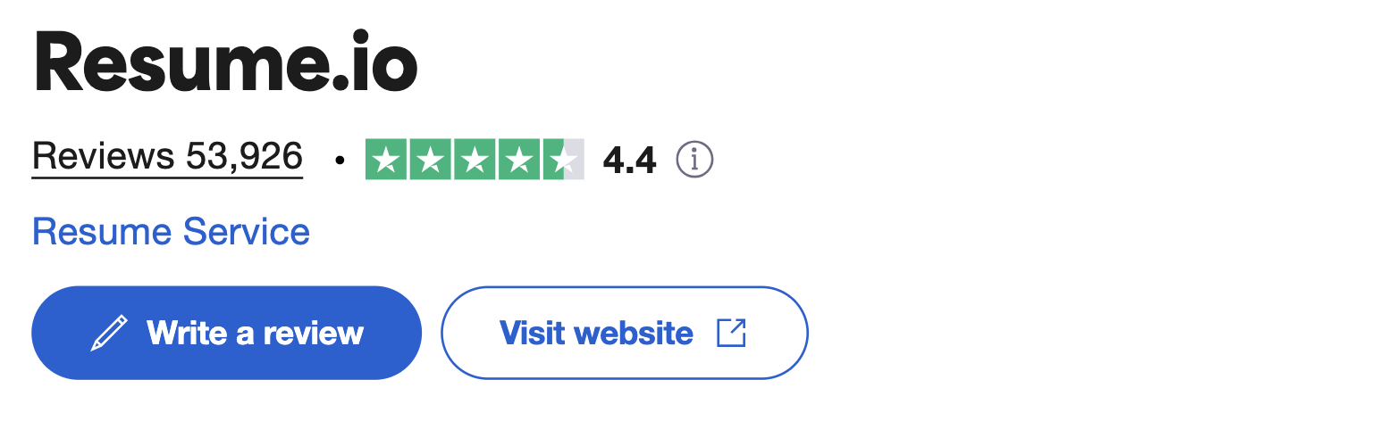 Image of the resume.io reviews from Trustpilot.
