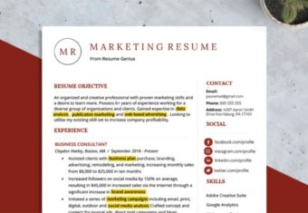 An example of a resume with the resume keywords highlighted