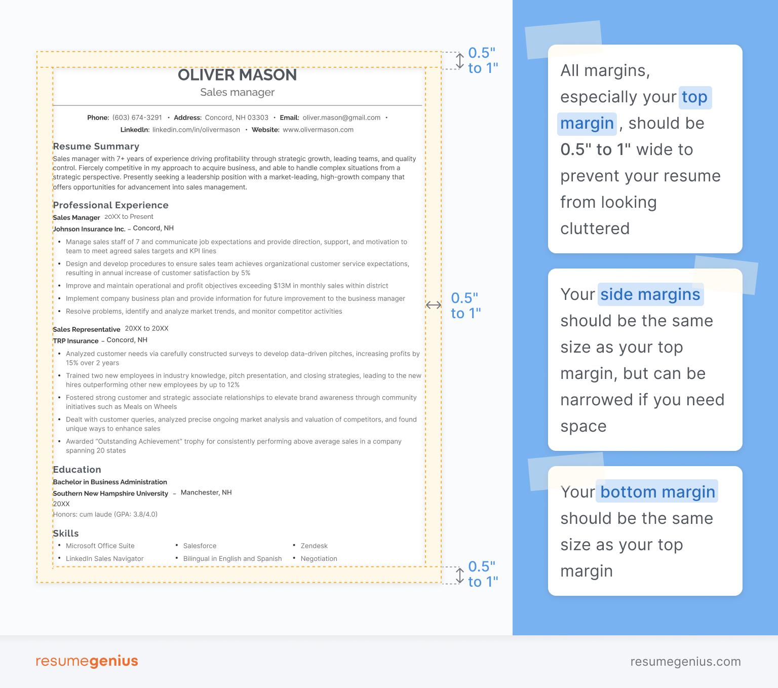 An example of a resume with standard resume borders 