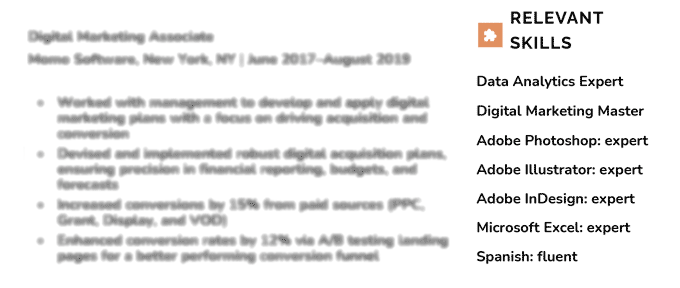 Example of a common resume mistake - lying on a resume. The example features a skills section that lists all the skills at expert level.
