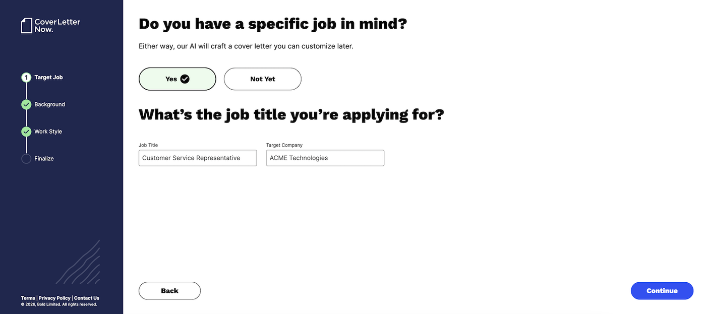 A prompt in Resume Now