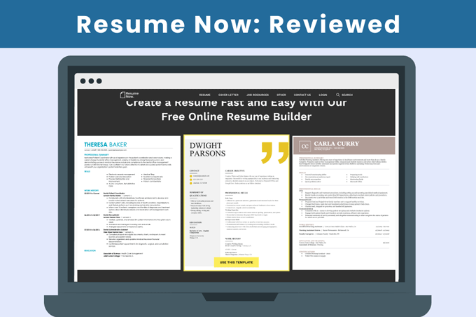 image of a laptop screen featuring Resume Now's templates