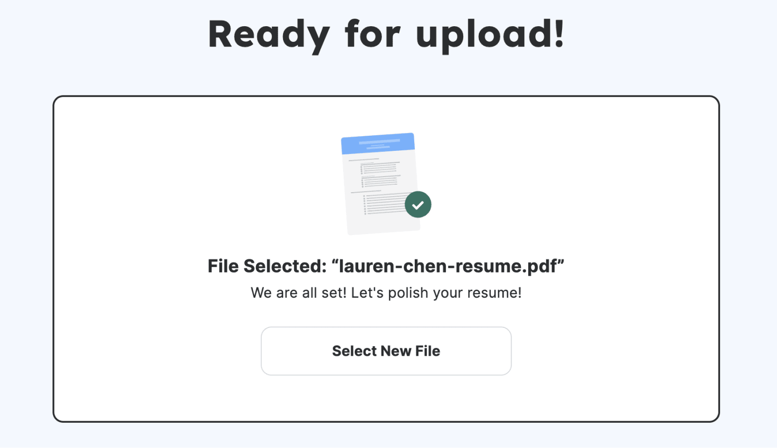 The first step of the Resume Genius resume parser where the applicant is asked to upload their resume.