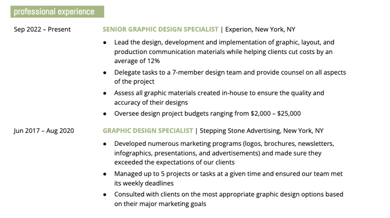 Example of a two-year career gap in a resume's professional experience section. 