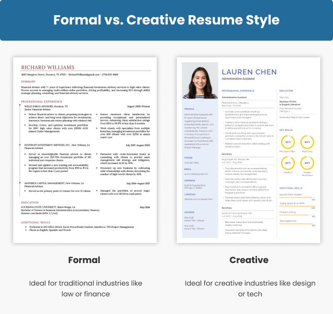 A comparison of how to make a creative resume vs a formal resume
