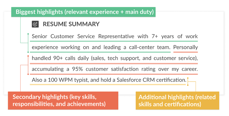 An example of a resume summary