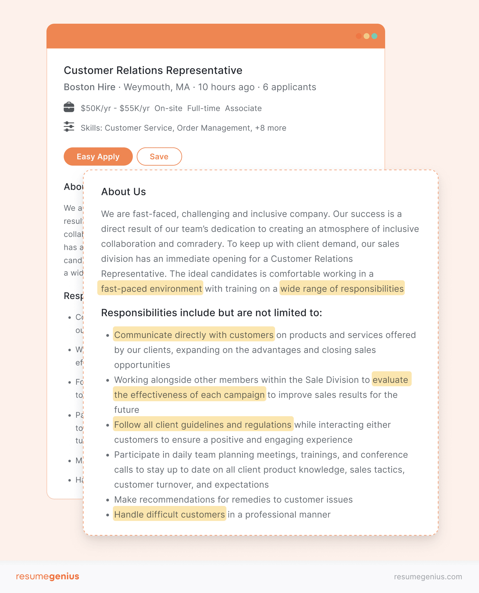 An example of a customer service job description