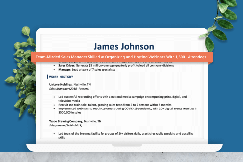 An image of a resume on a laptop screen with its resume title highlighted in orange