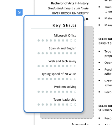An example of the skills section of a resume with no experience