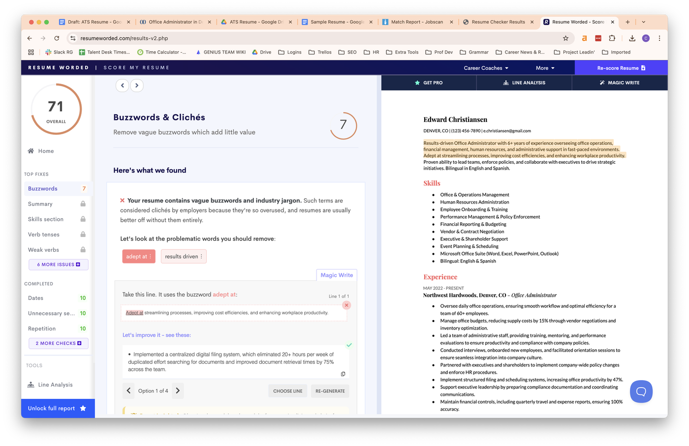 Screenshot showing Resume Worded