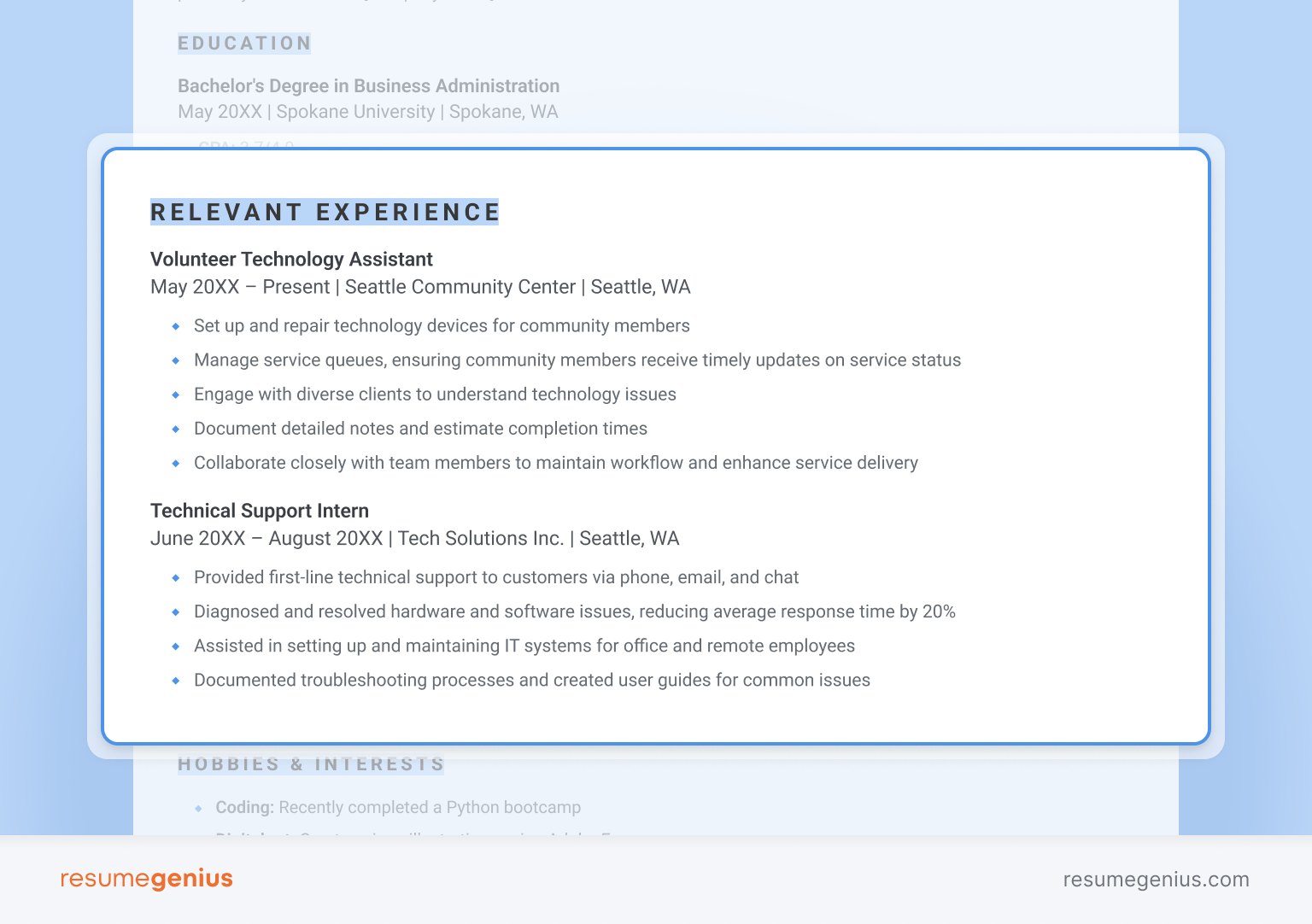 An example of how to write the experience section of your resume