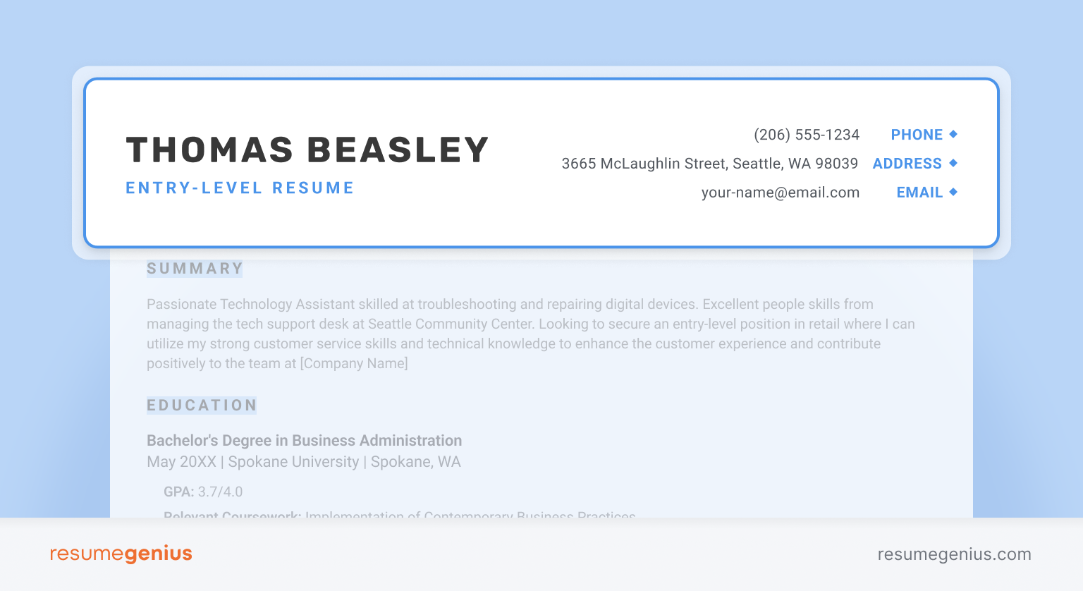 An example of how to write a resume header