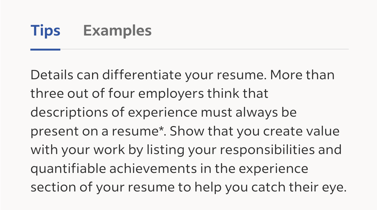 Tips shown in Resume.com