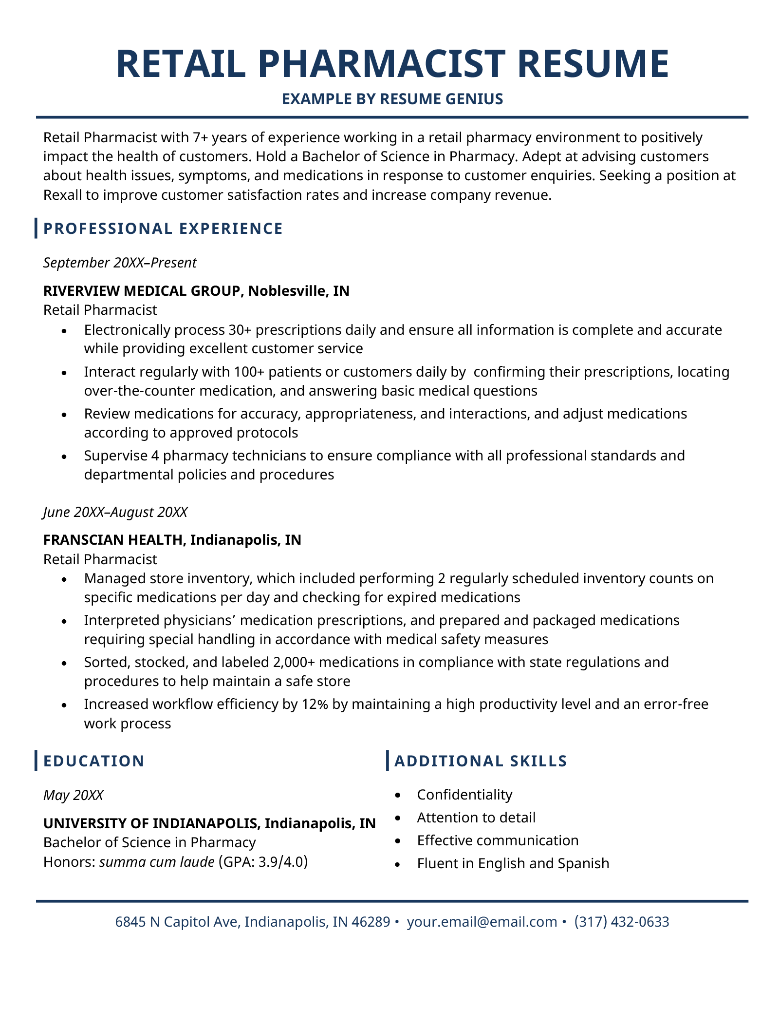 key skills pharmacy resume