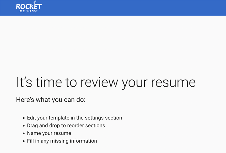 The final step of the Rocket Resume builder.