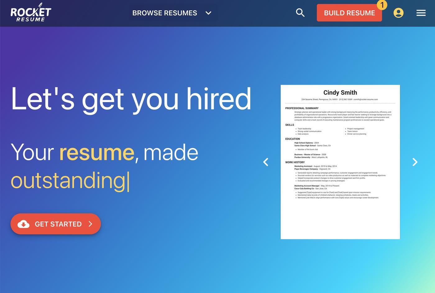 A screenshot of Rocket Resume's homepage after clicking on "Resume Templates" showing that button now absent.
