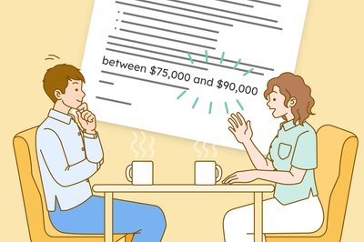 Illustration of two people discussing salary requirements in a cover letter