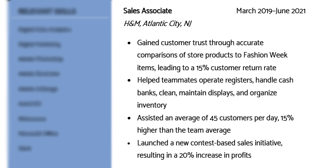 A job description for a sales associate