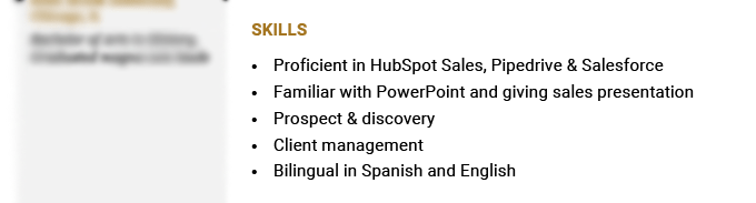 An example of how to add your sales software skills to your resume's skills section