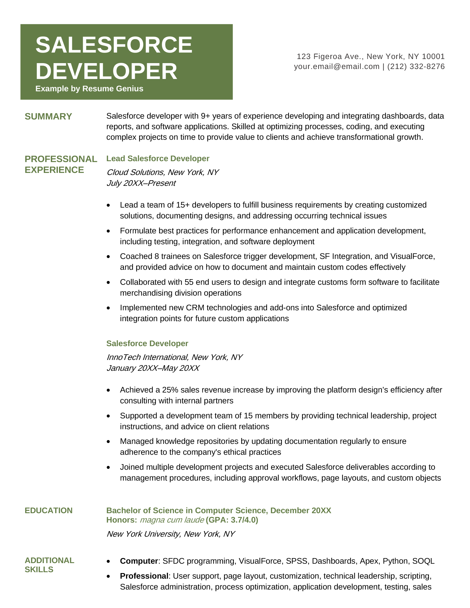 sample resume for salesforce developer