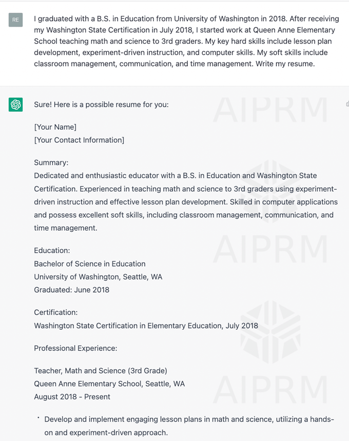 make resume by chatgpt