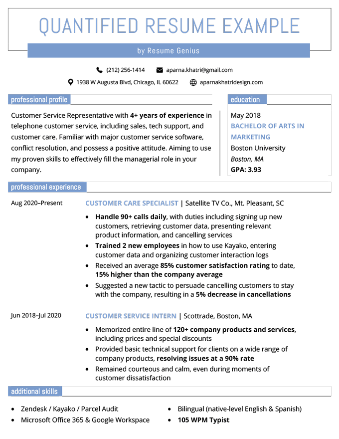 examples of quantifying resume accomplishments