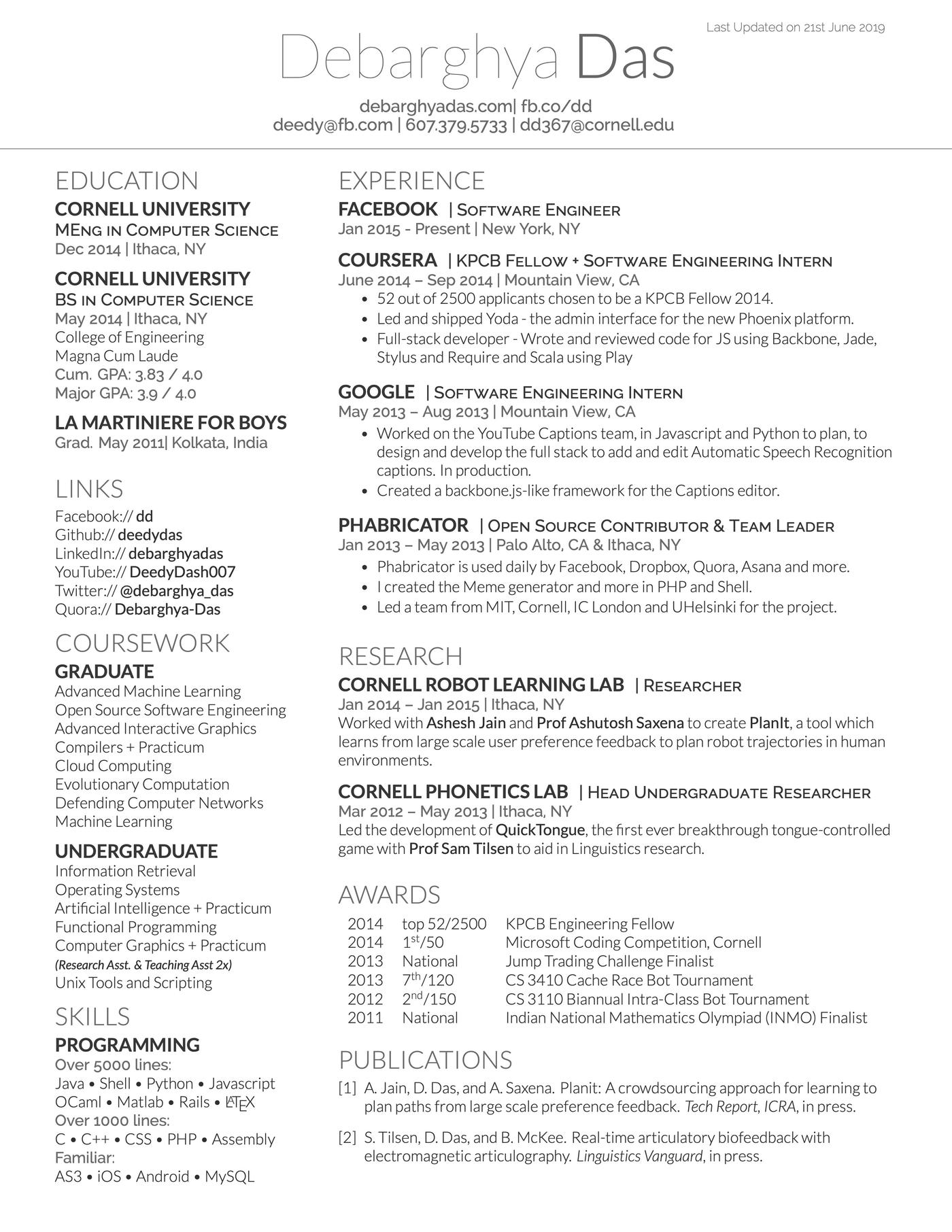 Scholarly LaTeX resume template.