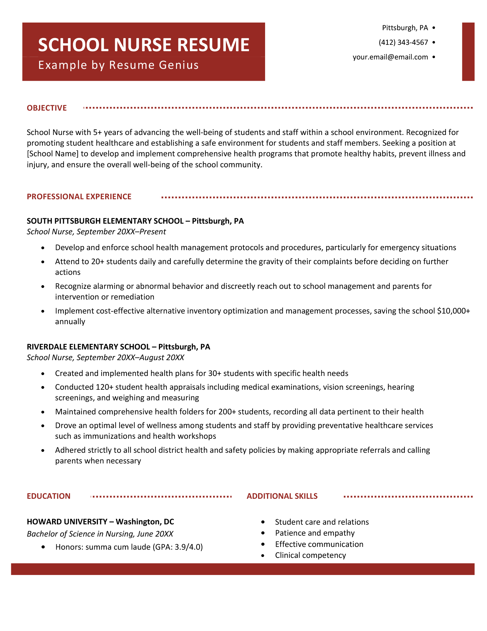 School Nurse Resume Example & Writing Guide for 2024