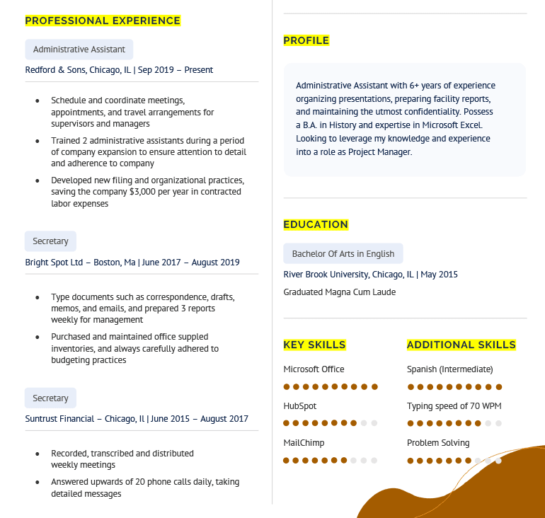 An example of a resume with proper header formatting