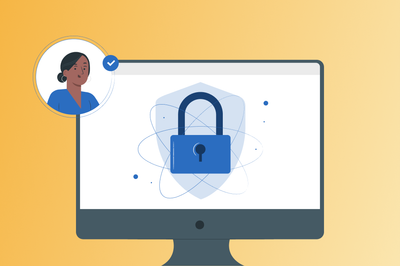 A cartoon image depicting a woman being granted access to a secure computer.