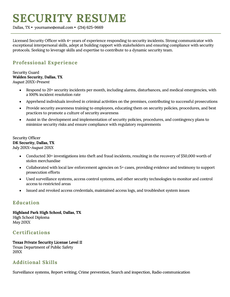 Security Guard Resume Example & 3 Writing Tips