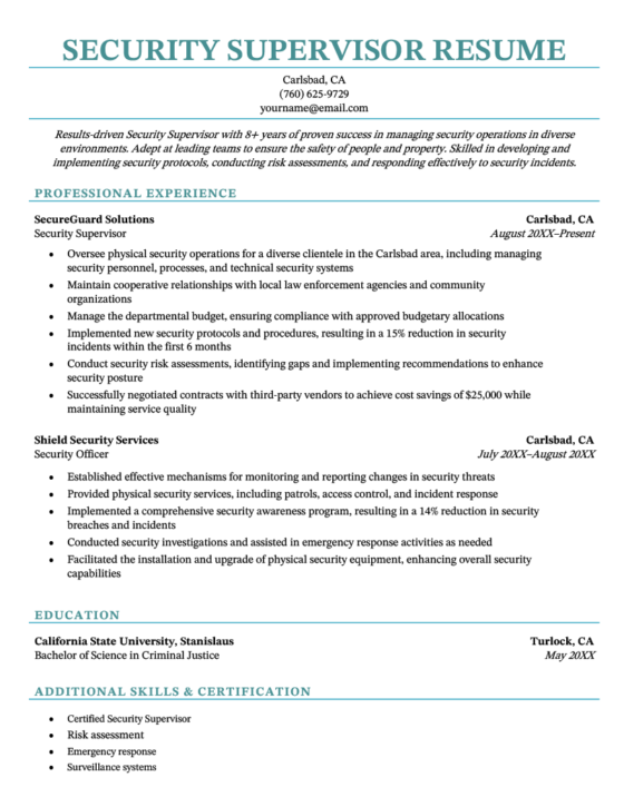 6 Security Resume Examples amp Template - Security Supervisor Resume Example 560x725 