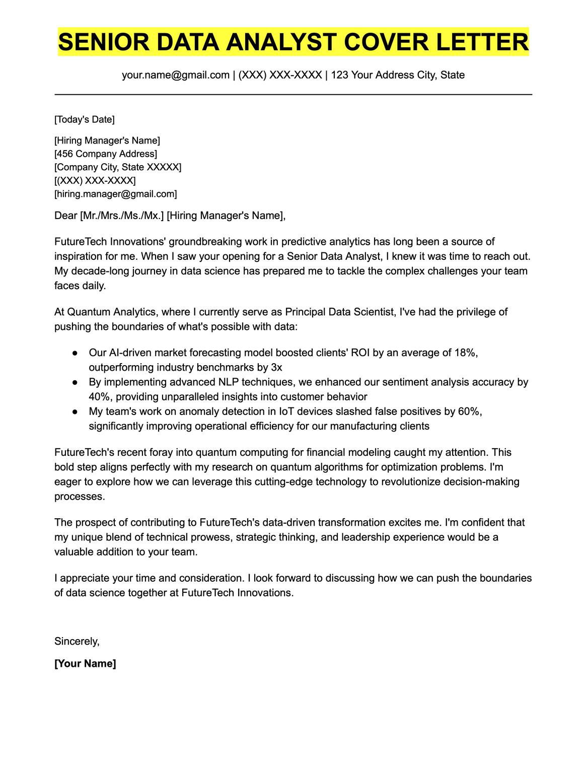 Data Analyst Cover Letter (Free Example & Tips)