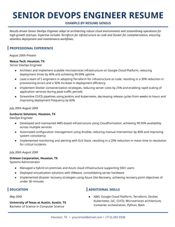 An example of a resume for a senior DevOps position.